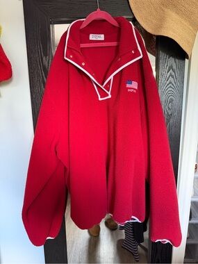 Parke Red Zip-Up Fleece Pullover with Contrast Trim